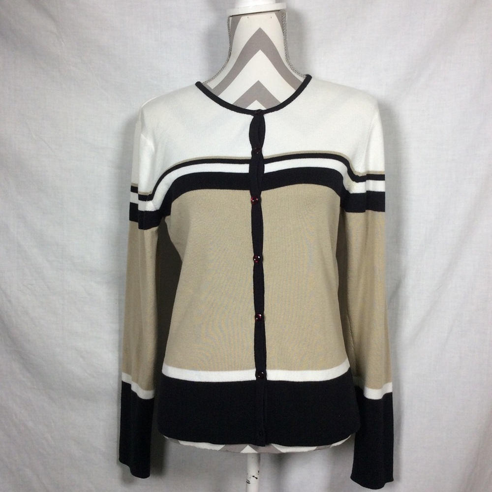 Style & Co Women’s Cardigan Tan Black Button Up